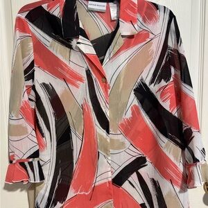 Alfred Dunner Women's Abstract Print Blouse - Red, Black, Tan